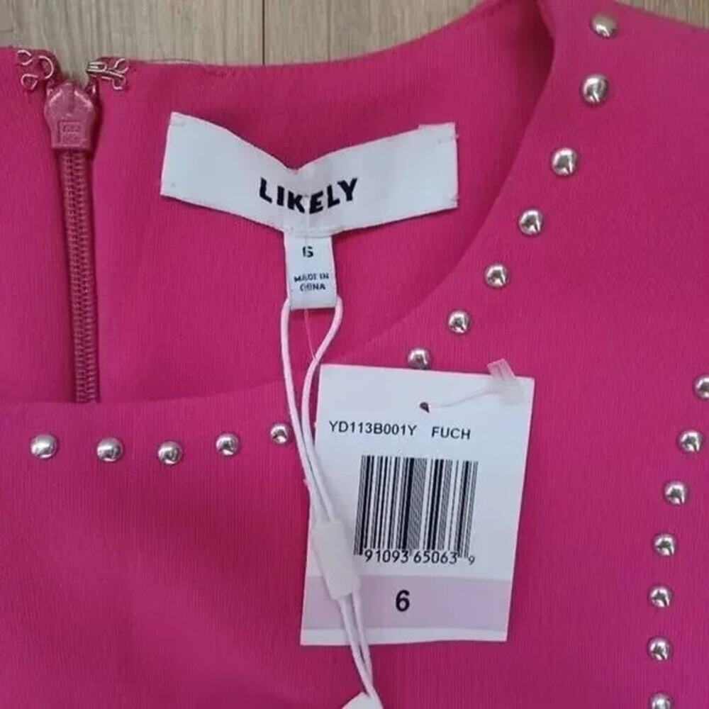 Likely Manhattan Fuchsia Studded Sleeveless Mini Dress 6 Sorority Luncheon NWT - Picture 5 of 11